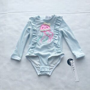 New Long Sleeve Striped Seersucker Swimsuit / Rashguard NWT